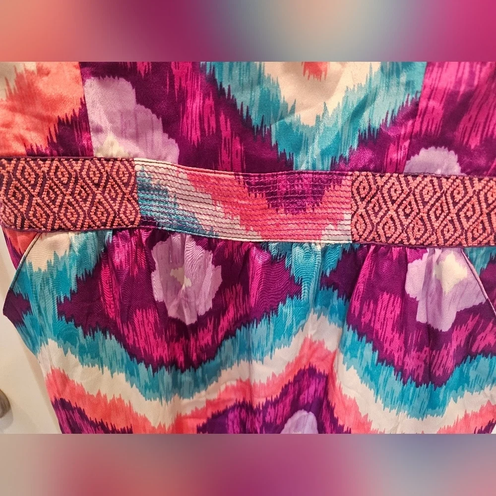 American Eagle Strappy Chevron Mini Dress Size 4 Purple Pink Festival Boho